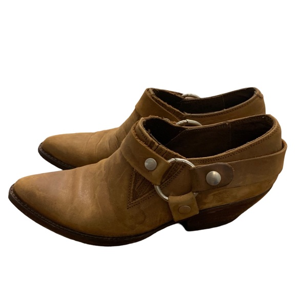 Vintage harness western cowgirl cowboy brown leather ankle boots booties shoes - Picture 3 of 7